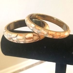 Vintage Shell Inlay Bangle Mosaic Bracelets – Set of 2